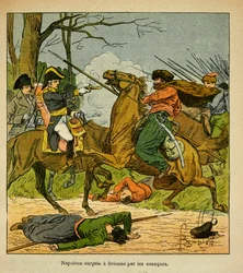Illustration de Louis Bombled (1862-1927) du livre « Le Mémorial de Sainte-Hélène » par le comte Emmanuel de Las Cases (1766-1842) : Napoléon surpris à Brienne par les cosaques