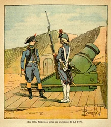 Illustration de Louis Bombled (Le Mémorial de Sainte-Hélène) : En 1787, Napoléon Bonaparte entre dans le régiment de La Fère en tant que lieutenant en second