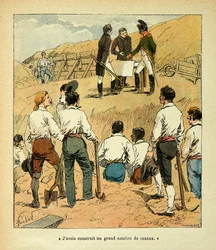Illustration de Louis Bombled (1862-1927) du livre « Le Mémorial de Sainte-Hélène » du comte Emmanuel de Las Cases (1766-1842) : Napoléon dirigeant des grands travaux en France pendant son règne