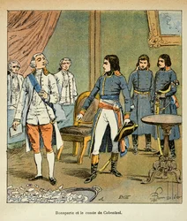 Illustration par Louis Bombled (1862-1927) du livre « Le Mémorial de Sainte-Hélène » du comte Emmanuel de Las Cases (1766-1842) : Entrevue entre Bonaparte et le comte Louis Cobenzl, chancelier d