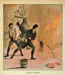 Illustration par Louis Bombled (1862-1927) du livre « Le Mémorial de Sainte-Hélène » du comte Emmanuel de Las Cases (1766-1842) : Incendie à Longwood