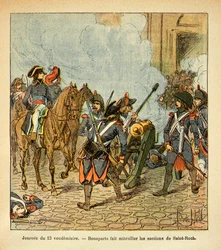 Illustration de Louis Bombled (1862-1927) du livre « Le Mémorial de Sainte-Hélène » par le comte Emmanuel de Las Cases (1766-1842) : Jour du 13 Vendémiaire, Bonaparte fait tirer les sections de Saint-Roch avec un canon