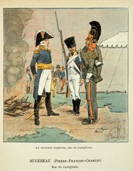 Illustration par Louis Bombled (1862-1927) tirée du livre « Le Mémorial de Sainte-Hélène » par le comte Emmanuel de Las Cases (1766-1842) : Le maréchal Pierre Augereau (1757-1816), duc de Castiglione, Collection privée