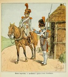 Illustration par Louis Bombled (1862-1927) tirée du livre « Le Mémorial de Sainte-Hélène » par le comte Emmanuel de Las Cases (1766-1842) : La Garde Impériale : Artillerie à pied et Train d