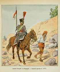 Illustration par Louis Bombled (1862-1927) tirée du livre « Le Mémorial de Sainte-Hélène » par le comte Emmanuel de Las Cases (1766-1842) : Armée française en Espagne : Gendarme lancier 1811, Collection privée