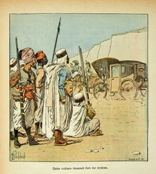 Illustration de Louis Bombled (1862-1927) du livre « Le Mémorial de Sainte-Hélène » du comte Emmanuel de Las Cases (1766-1842) : Expédition en Égypte. Égyptiens surpris par des équipages français