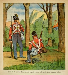 Illustration de Louis Bombled (1862-1927) du livre « Le Mémorial de Sainte-Hélène » du comte Emmanuel de Las Cases (1766-1842) : Soldats anglais en charge de la surveillance de l