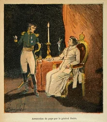 Illustration du livre « Le Mémorial de Sainte-Hélène » par le comte Emmanuel de Las Cases : Arrestation du pape Pie VII par le général Stephen Radet en 1809