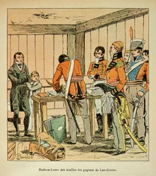 Illustration de Louis Bombled (1862-1927) du livre « Le Mémorial de Sainte-Hélène » du comte Emmanuel de Las Cases (1766-1842) : Hudson Lowe (1769-1844) fait fouiller les papiers de Las Cases