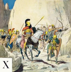 Lettre X : Xénophon (430-355 av. J.-C.), chef militaire grec, et son armée, "Je serai soldat" - Alphabet militaire