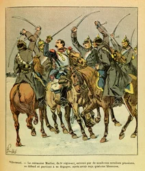 Pendant la bataille de Villersexel, le cuirassier Marlier du 5e régiment entouré par les Prussiens, réussit à s