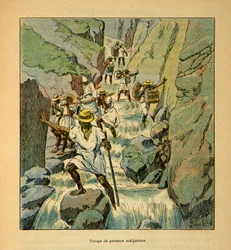 La Guerre à Madagascar-Histoire anecdotique des expéditions françaises de 1885-1895 par Henri Galli dit Galllichet, illustré par Louis Bombled : Troupes de porteurs malgaches en 1895
