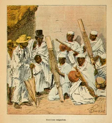 La Guerre à Madagascar - Histoire anecdotique des expéditions françaises de 1885-1895 par Henri Galli dit Galllichet, illustrée par Louis Bombled : Musiciens malgaches au XIXe siècle