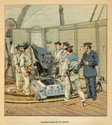 La Guerre à Madagascar-Histoire anecdotique des expéditions françaises de 1885-1895 par Henri Galli dit Galllichet (1854-1922), illustrée par Louis Bombled (1862-1927) : Bombardement de Tamatave par la marine française, Collection privée
