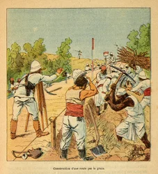 La guerre à Madagascar - Histoire anecdotique des expéditions françaises de 1885-1895 par Henri Galli dit Galllichet, illustrée par Louis Bombled : Construction d