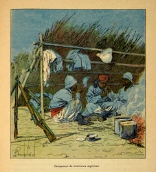 La Guerre à Madagascar - Histoire anecdotique des expéditions françaises de 1885-1895 par Henri Galli dit Gallichet (1854-1922), illustrée par Louis Bombled (1862-1927) : Camp des Algériens à Madagascar en 1895, Collection privée