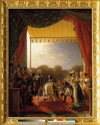 Louis XVIII, entouré des membres de la famille royale, assiste au balcon des Tuileries, au retour de l