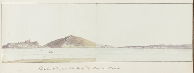 Vue de la côte de Gaète et du tombeau de Munatius Plancus (Lucio Munazio Planco). Voyage en Italie, en Sicile et à Malte - 1778 (titre de la série)