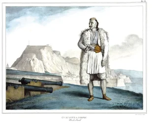 Un Suliote à Corfou, Nicolo Pervoli, dans « Voyage à Athènes et Constantinople, ou collection de portraits, vues et costumes grecs et ottomans, peints sur place d