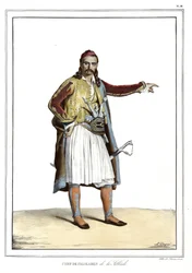 Chef des Palikares de la Scllade, dans « Voyage à Athènes et Constantinople, ou collection de portraits grecs et ottomans, vues et costumes, peints sur place d