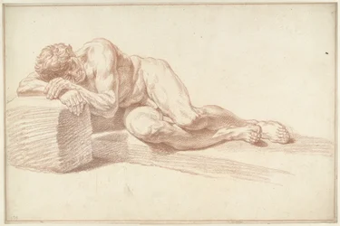 Nu masculin, couché sur le côté, vers la gauche
