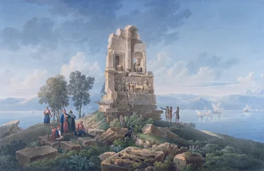 Tombeau de Philopappos à Athènes, avec des voyageurs. 1821