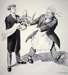 Caricature américaine montrant le président américain Tuft remettant la "situation mexicaine" problématique à son successeur Woodrow Wilson en 1913 (lithographie)