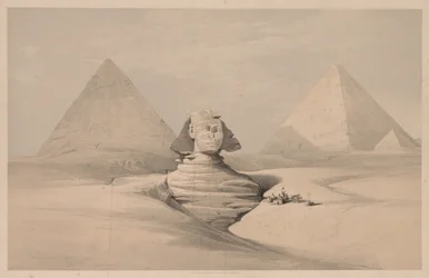 Égypte et Nubie : Volume I - No. 18, Le Grand Sphinx, Pyramides de Gizeh, vue de face, 1839
