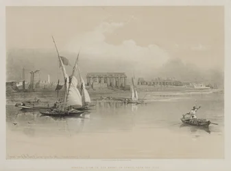 Vue générale des ruines de Louxor, depuis le Nil