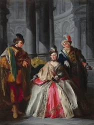Trois figures habillées pour un bal masqué