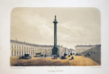 Colonne Vendôme, Paris. Lithographie aquarelle, illustration par Arnout, dans « Album, souvenirs de Paris », éditeur Daziaro, Paris
