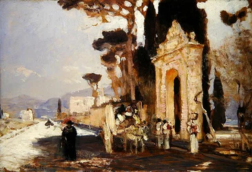 Une route italienne avec une porte de parc baroque