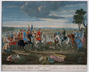 La capture du maréchal Tallard et la poussée de 4000 chevaux dans le Danube à la bataille de Blenheim en 1704, vers 1760