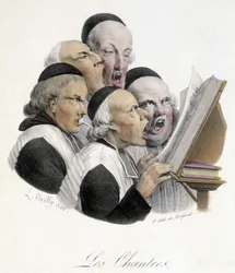 Chantres religieux. Caricature par L. Boilly datant de 1826