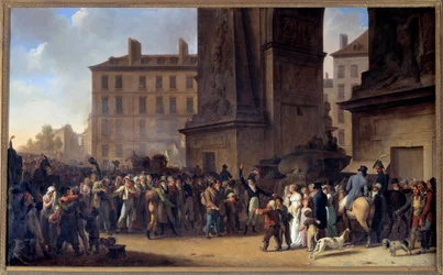 Les conscrits de 1807 passant devant la Porte Saint-Denis à Paris