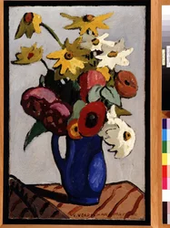 Bouquet de fleurs dans un vase bleu. Peinture de Louis Mathieu Verdilhan (1875-1928) Dim. 71,5x45,5 cm Mention obligatoire : Collection fondation regards de Provence, Marseille
