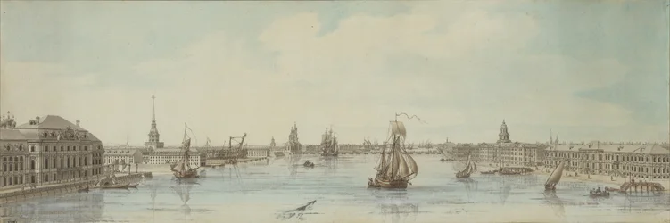 Vue des rives de la rivière Neva entre le Palais d