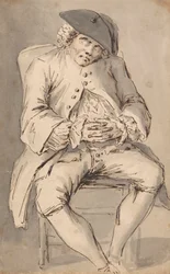 Un homme endormi avec les mains croisées sur une chaise