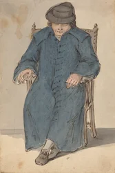 Homme endormi dans un long manteau bleu