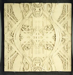Fragment de plafond, décoré de volutes élaborées et de motifs feuillus, 1906-1908