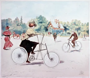 Femme à vélo - dessin de L. Vallet