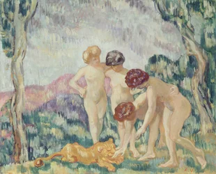 Jeunes filles jouant avec un lionceau, vers 1905-06