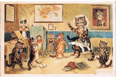 Le chat espiègle, carte postale, années 1960