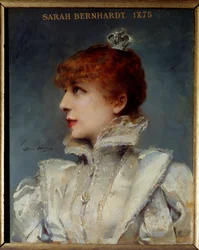 Portrait de Henriette Rosine Bernard dit Sarah Bernhardt, sociétaire de la Comédie Française. Peinture par Louise Abbema