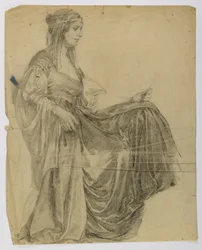 Sans titre (figure féminine drapée assise, de profil)