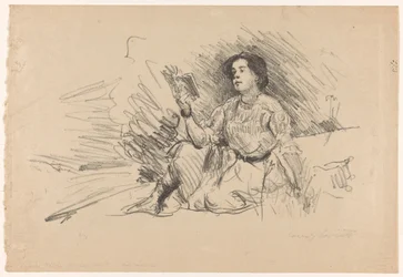 Fille lisant, assise par terre