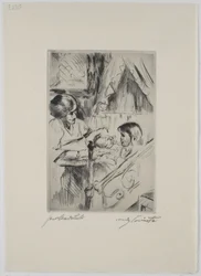 Enfant au lit et mère