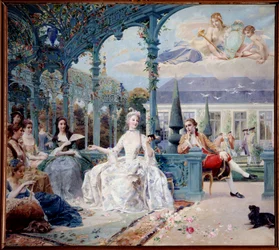 Mademoiselle de Clermont et le Comte de Melun au Pavillon de Sylvie près de Chantilly