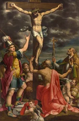 Autel de San Fermo, Crucifixion avec les saints Fermo Jérôme et le pape Grégoire XIV, Luca Cattapane 1593