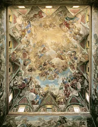 La gloire céleste et le triomphe des Habsbourg, du plafond au-dessus du grand escalier